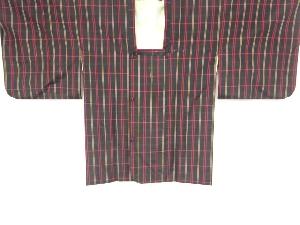 アンティーク　格子模様織出し米沢紬道行コート